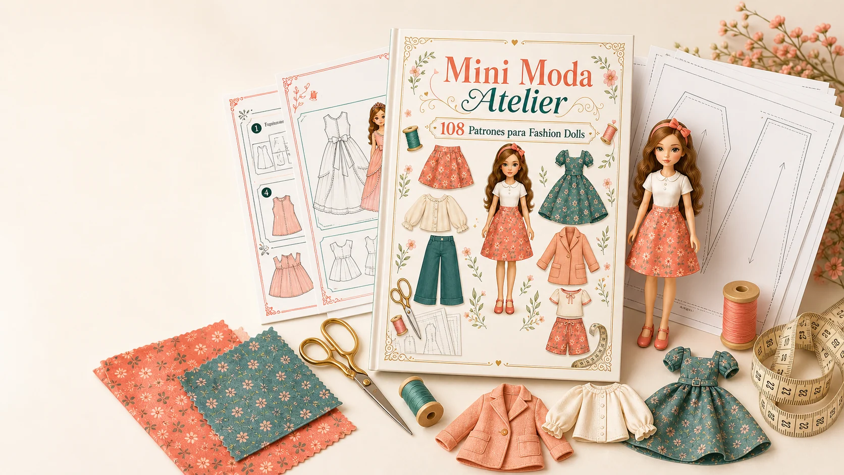 Mini Moda Atelier con la colección de ropa para muñecas, guías visuales y moldes listos para usar