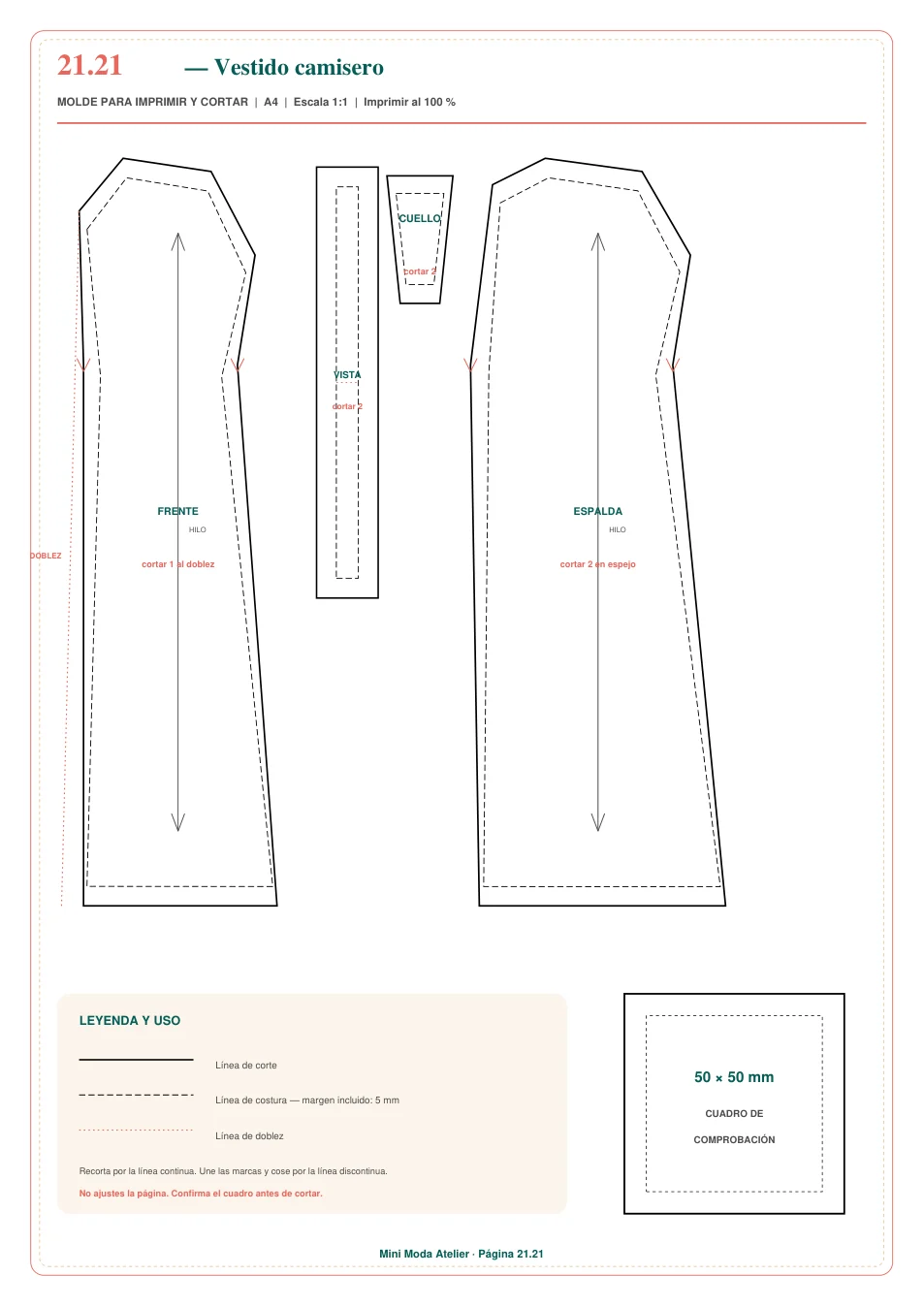 Molde del vestido camisero